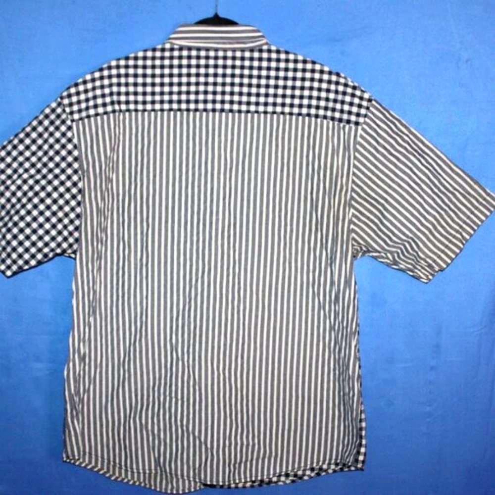 Red Ape Patchwork Button Down Shirt Blue Gray 2XL - image 13